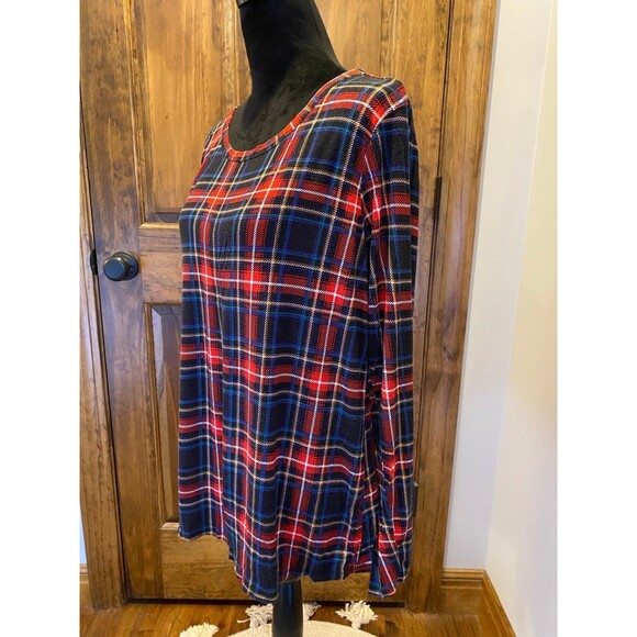 24/7 Top Plus Size XL Red Navy Plaid Blouse  +Stretch Super Soft  Extra Long - Picture 5 of 11